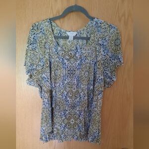 Cj banks sheer top womans size 1X beige blue brown colors short sleeve